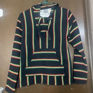 Sendra Black Knit Hoodie with Red, Yellow & Green Stripes